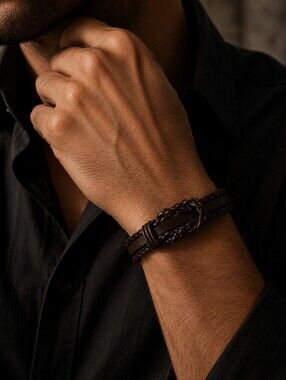 Men's Sexy Brown Braided Leather Wrap Bracelet